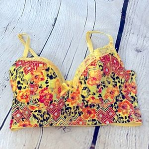 Black Fuchsia By Secret Lace Floral Print Padded Bra Size 34B Like New